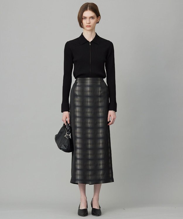 ICB 【洗える】シルクヴィスコースハイゲージ ジップアップカーディガン ブラック系