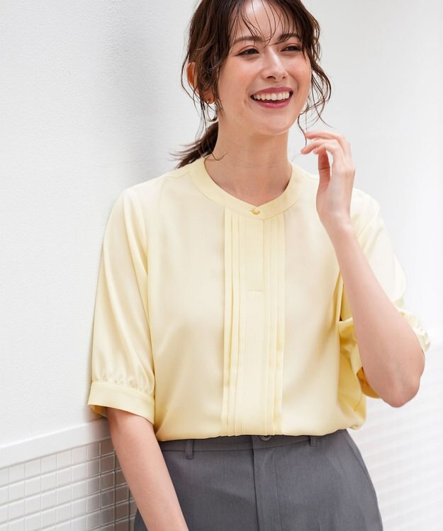 ANY SIS バンドカラーフロントタック ブラウス ライトイエロー