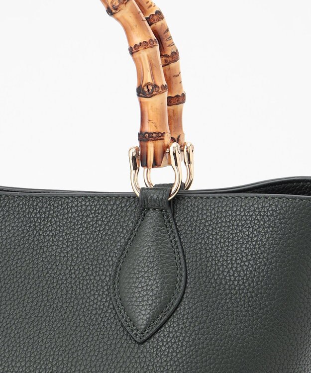 23区 バンブーハンドルトートバッグ ダークグリーン系