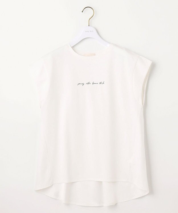 ANY SIS サテンコンビロゴ Tシャツ オフホワイト