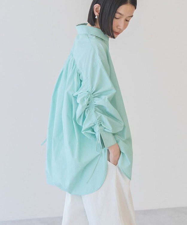 AMERICAN HOLIC 【WEB限定】イージーケアバックギャザーリボンシャツ Stripe Green