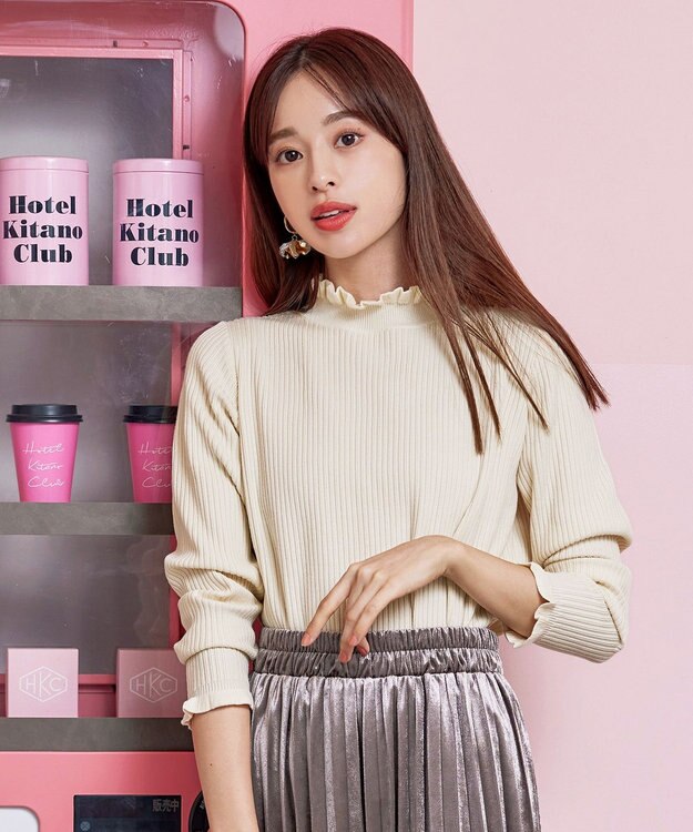 Tiaclasse L 【選べる2type・洗える】 フリルニットトップス フリル襟：オフホワイト