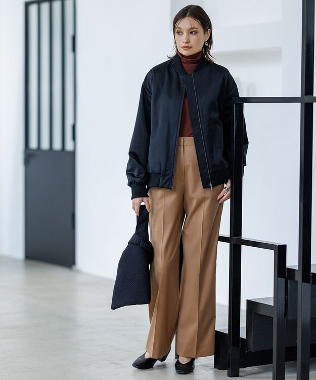 ICB 【洗える】T/Wブロード ワイドストレートパンツ キャメル系