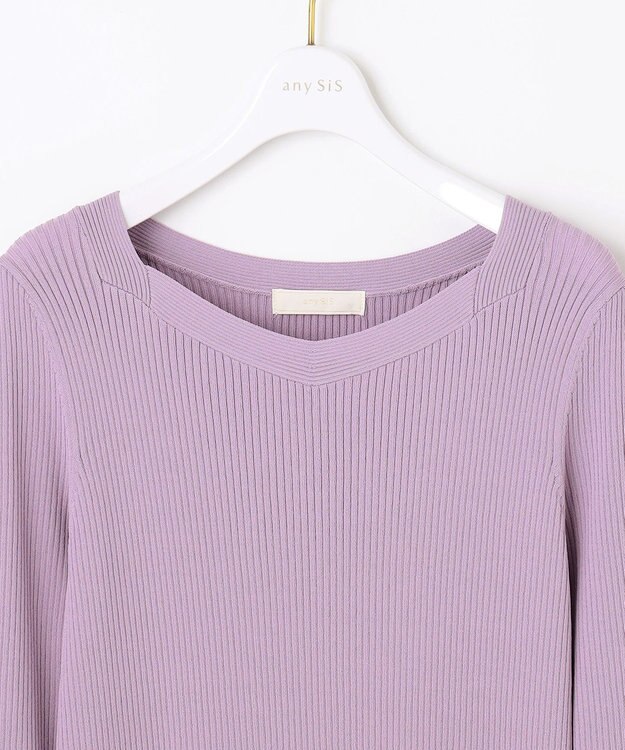 ANY SIS 【洗える】ネックポイントリブ ニット ライラック