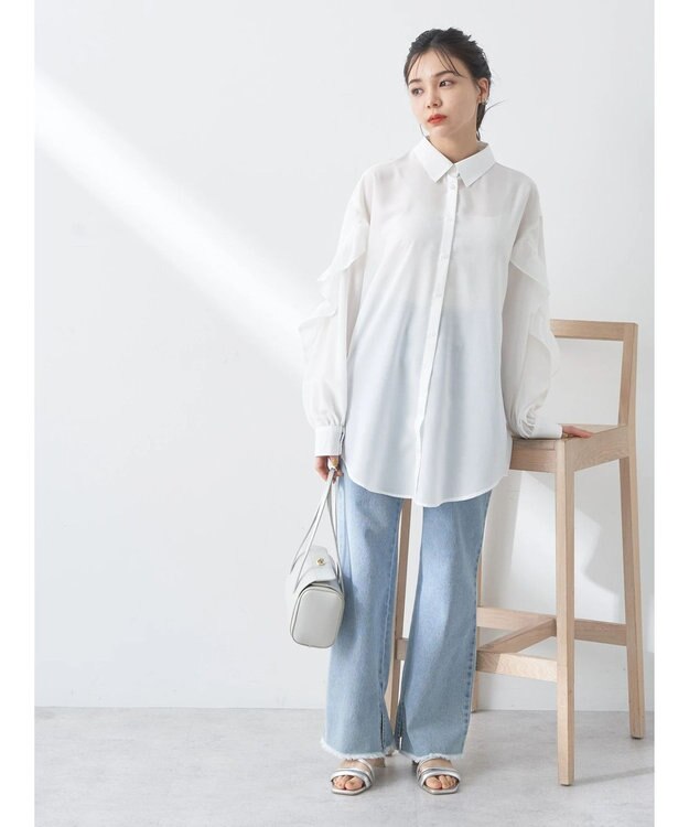 earth music&ecology フリルスリーブシャツ Ivory