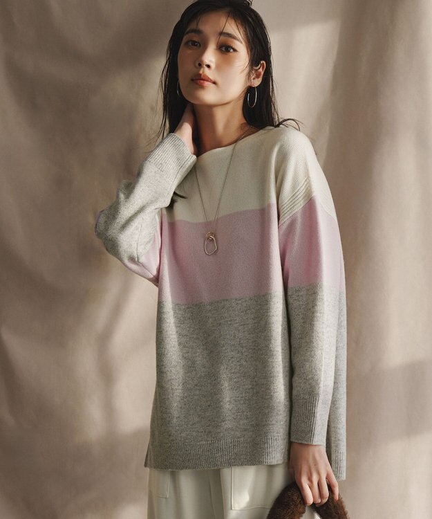 23区 【洗える】ウールカシミヤ カラーブロック チュニック ニット
