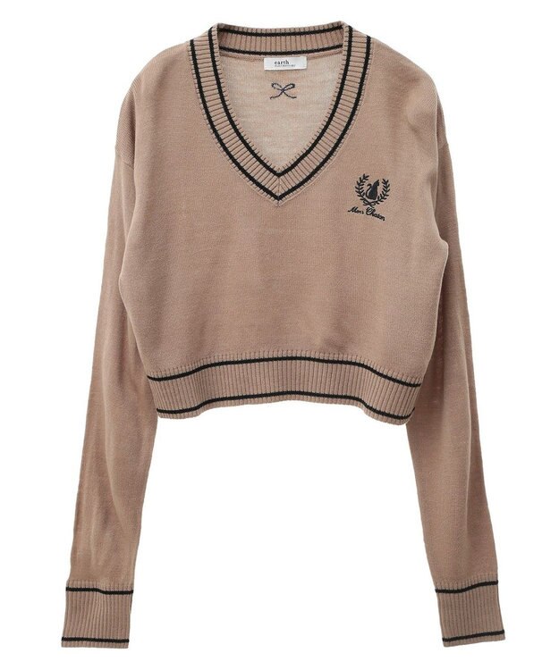 earth music&ecology キャットロゴショートニットプルオーバー Gray Beige