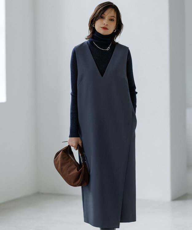 ICB  ウールライクストレッチ ジャンパースカート ブルーグレー系