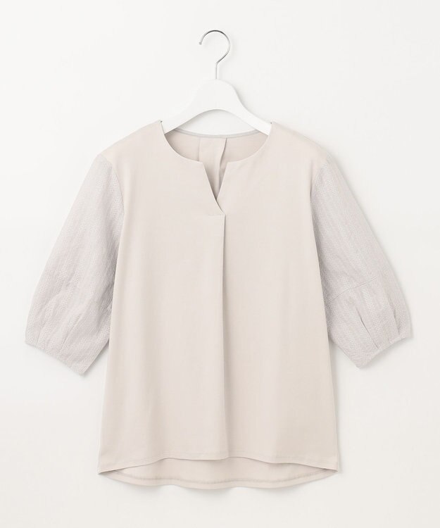 J.PRESS LADIES 【WEB限定カラーあり・接触冷感・UVケア】 スムースジャージー キーネック カットソー ライトグレー系