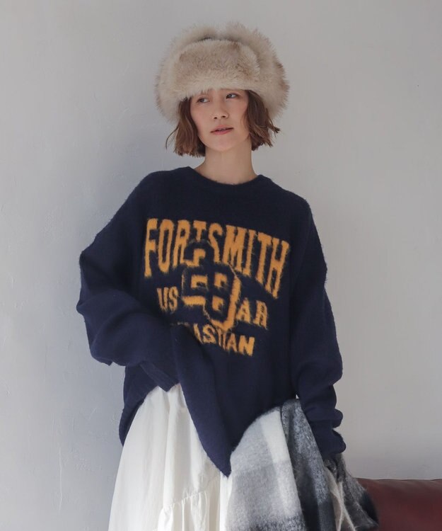 WEGO 【ユニセックス着用ITEM/MLサイズ展開/25年秋冬新作】ファジーグラフィックプルオーバー ネイビー