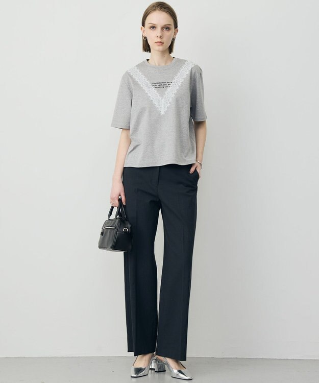 ICB L レースコンビ ロゴTシャツ ライトグレー