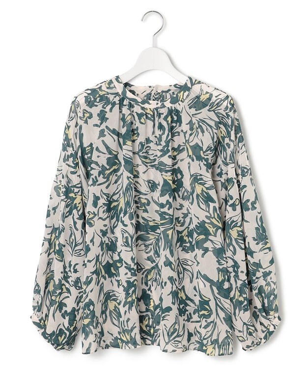 23区 【洗える】ニュアンスフラワー プリント ブラウス ダークグリーンプリント