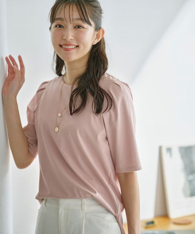 ANY SIS 【UVカット・接触冷感・撥水・汗ジミ防止】プレーティングジャージー タックスリーブ カットソー ローズグレー