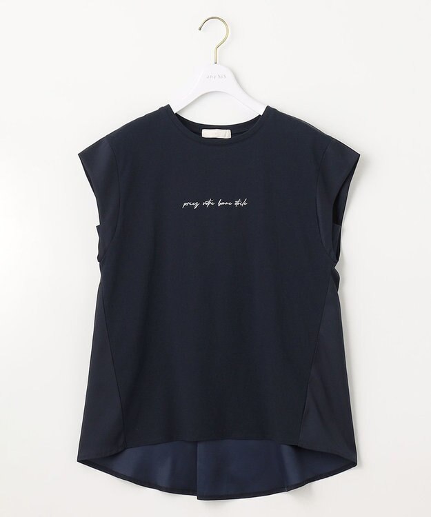 ANY SIS サテンコンビロゴ Tシャツ ネイビー
