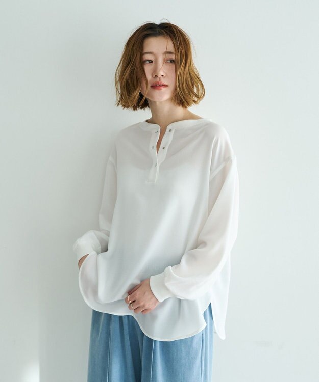 YECCA VECCA 2wayリブMIXジョーゼットブラウス White