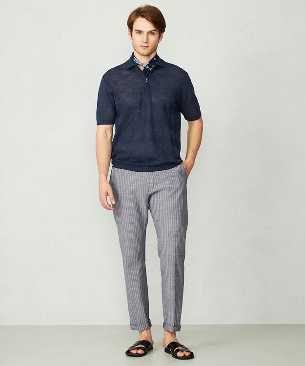 JOSEPH ABBOUD 【サスティナブル】スラブギマ ポロシャツ ネイビー系