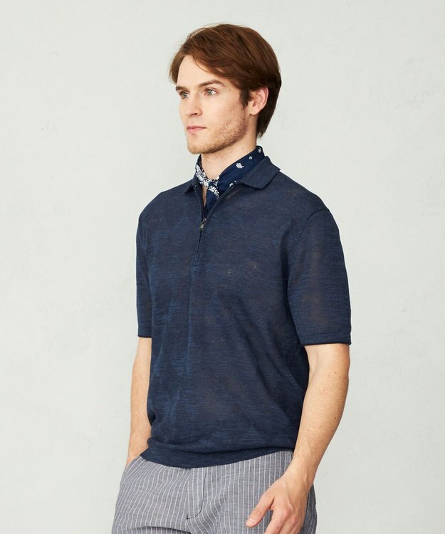 JOSEPH ABBOUD 【サスティナブル】スラブギマ ポロシャツ ネイビー系