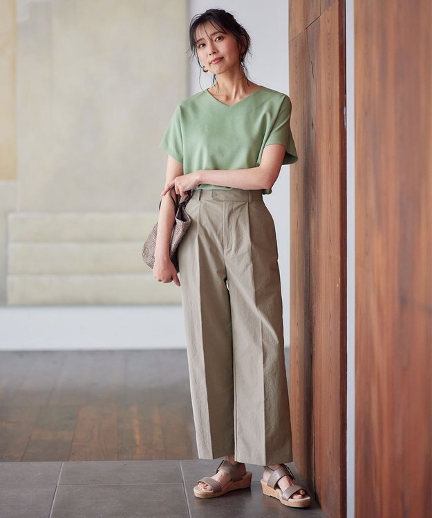 ANY L Vネックフレンチスリーブ プルオーバー ライトグリーン