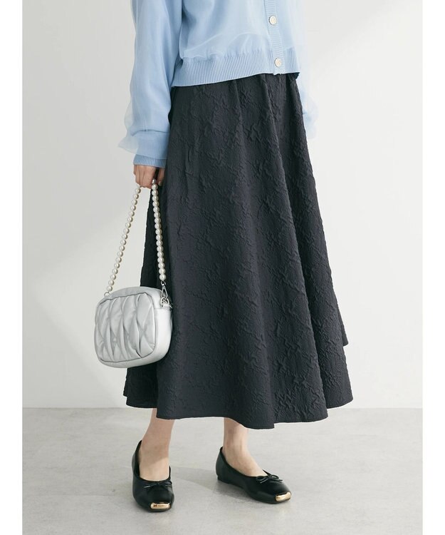 Green Parks ・ｆｕｒｒｙ　ｒａｔｅエンボスサイドタックフレアスカート Black