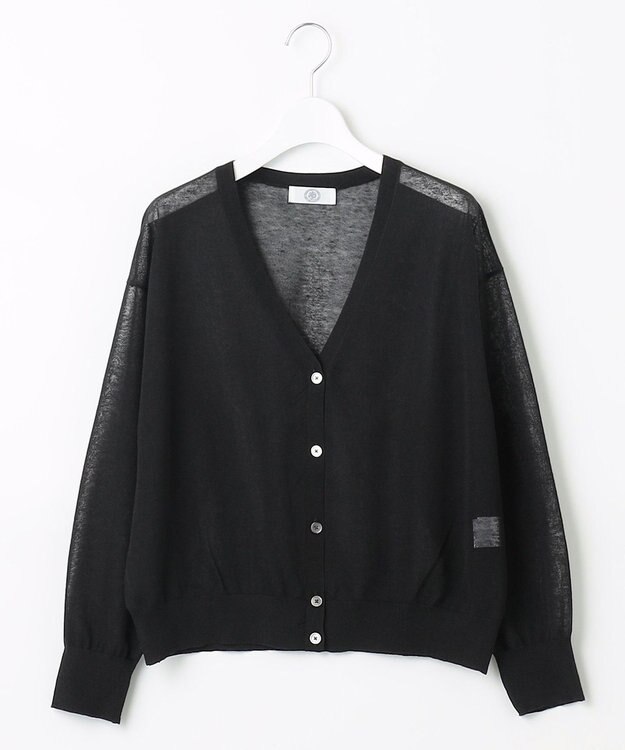 J.PRESS LADIES S 【洗える】LINEN MIX SHEER Vネック カーディガン ブラック系
