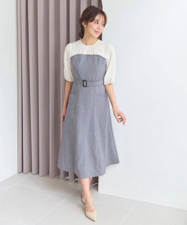 Feroux ドッキング風ワンピース ライトグレー系