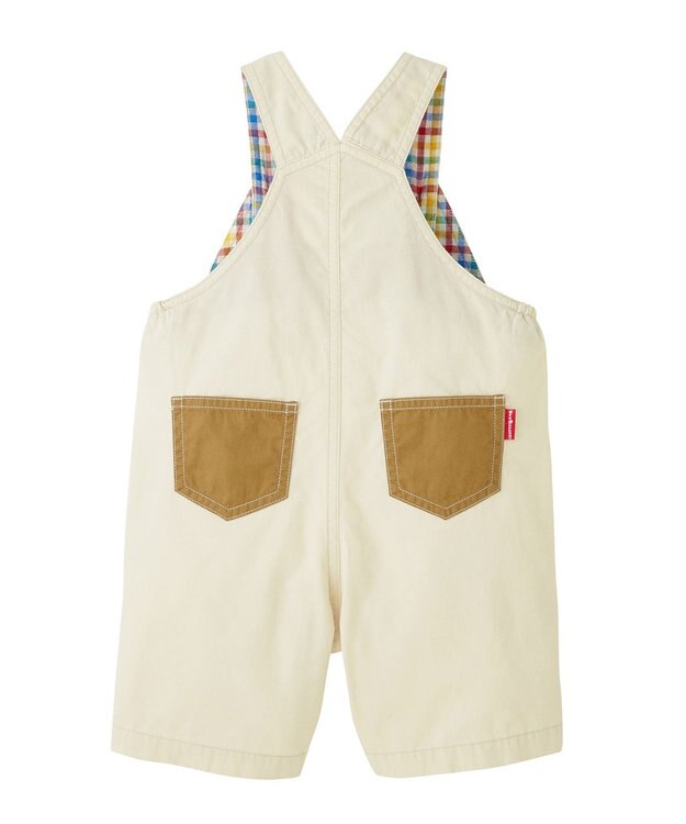 MIKI HOUSE HOT BISCUITS 【70-110cm】 レトロ ロゴ刺繍 オーバーオール 白