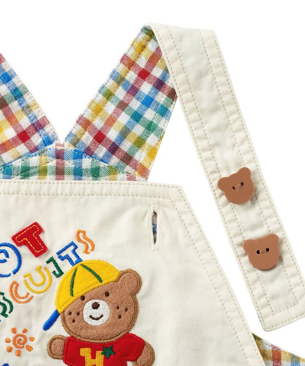 MIKI HOUSE HOT BISCUITS 【70-110cm】 レトロ ロゴ刺繍 オーバーオール 白