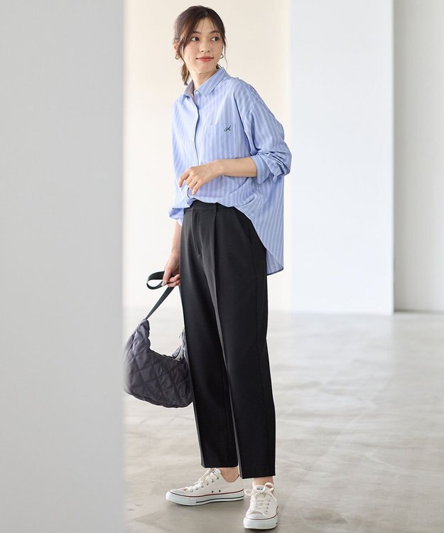 ANY L 【裏起毛/ウエストゴム】ウォームテーパードパンツ ブラック