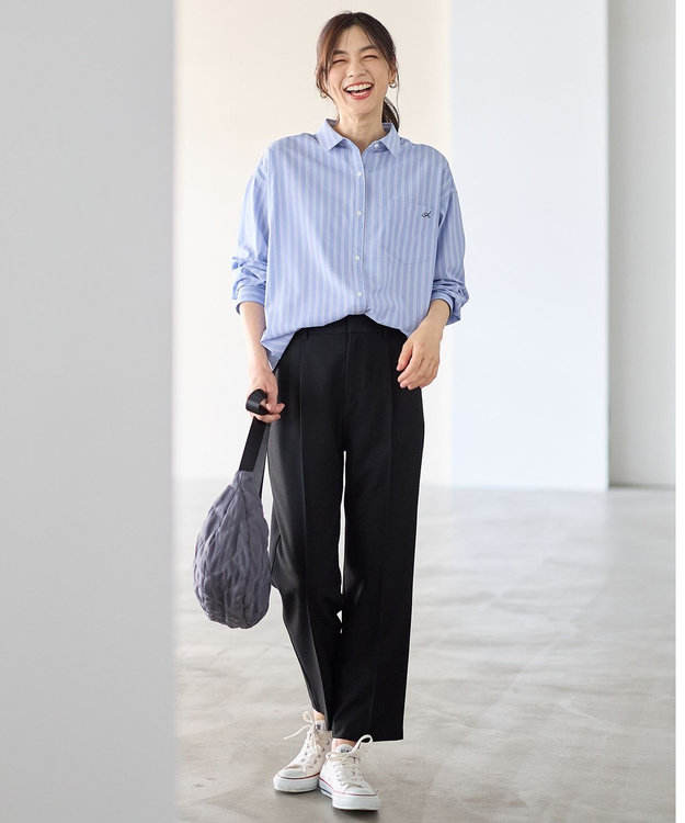 ANY L 【裏起毛/ウエストゴム】ウォームテーパードパンツ ブラック