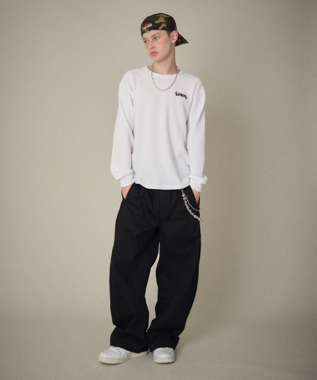 WEGO 【ユニセックス着用ITEM】ステッチカラーチノパンツ ブラック