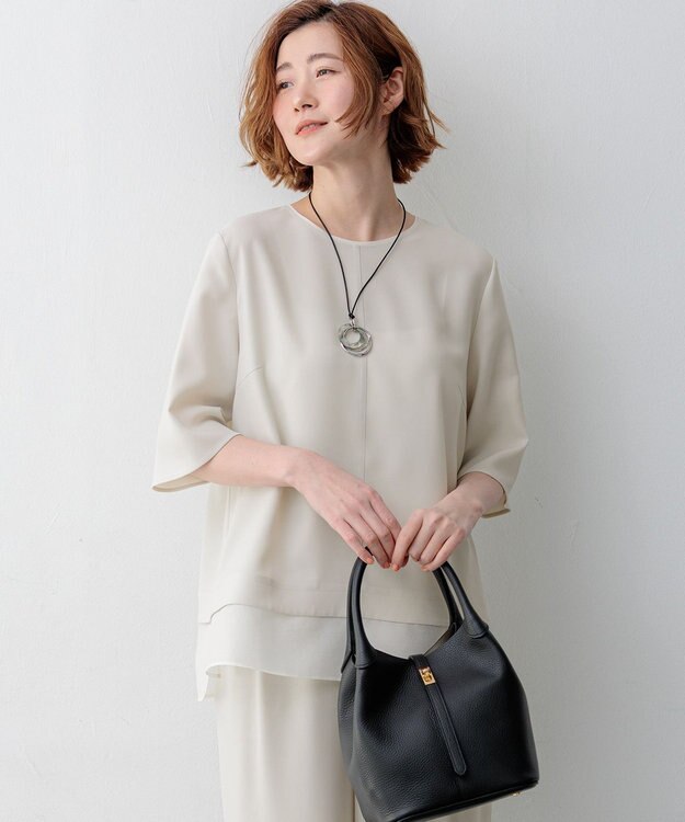 23区 【新色追加】ストレッチジョーゼット シアーコンビ カットソー ベージュ系