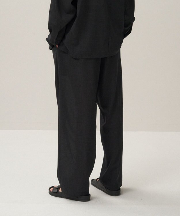 ATON TWIST WOOL TROPICAL | ツータックイージーパンツ - UNISEX BLACK