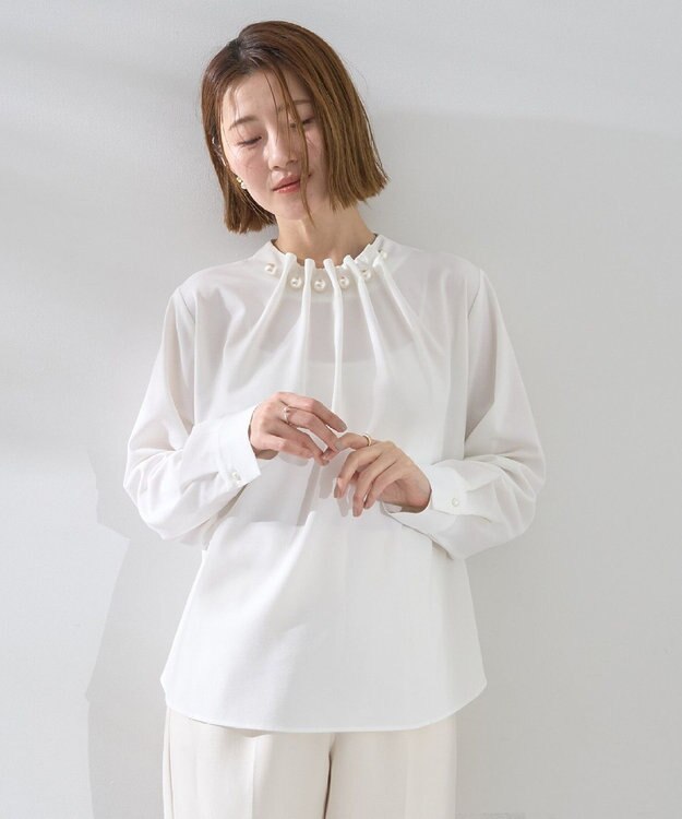 YECCA VECCA パールタックブラウス Off White