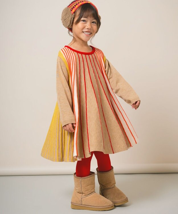 ami amie マルチカラーストライプワンピース85cm～130cm ベージュ