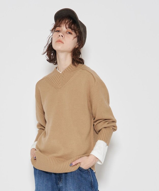 J.PRESS YORK STREET 【UNISEX】Vネックプルオーバー ニット ベージュ系