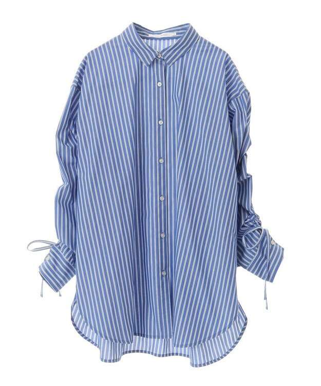 AMERICAN HOLIC 【WEB限定】イージーケアバックギャザーリボンシャツ Stripe Sax
