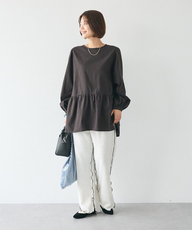 CRAFT STANDARD BOUTIQUE ボリュームスリーブウエストギャザーチュニック Charcoal Gray