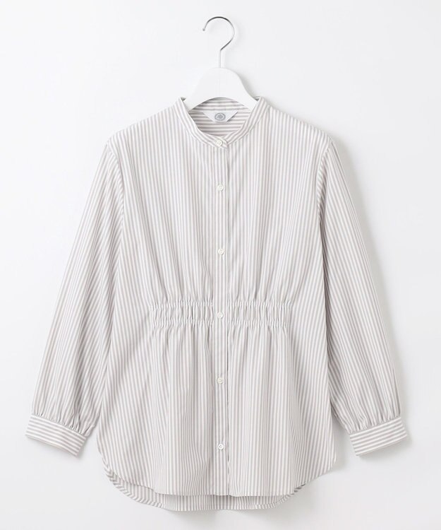 J.PRESS LADIES 【洗える・接触冷感・UVケア】エステネージュストライプ シャーリング  ブラウス グレーストライプ系