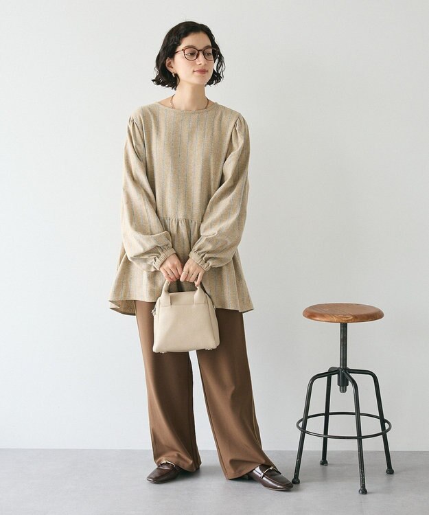 CRAFT STANDARD BOUTIQUE ボリュームスリーブウエストギャザーチュニック Stripe