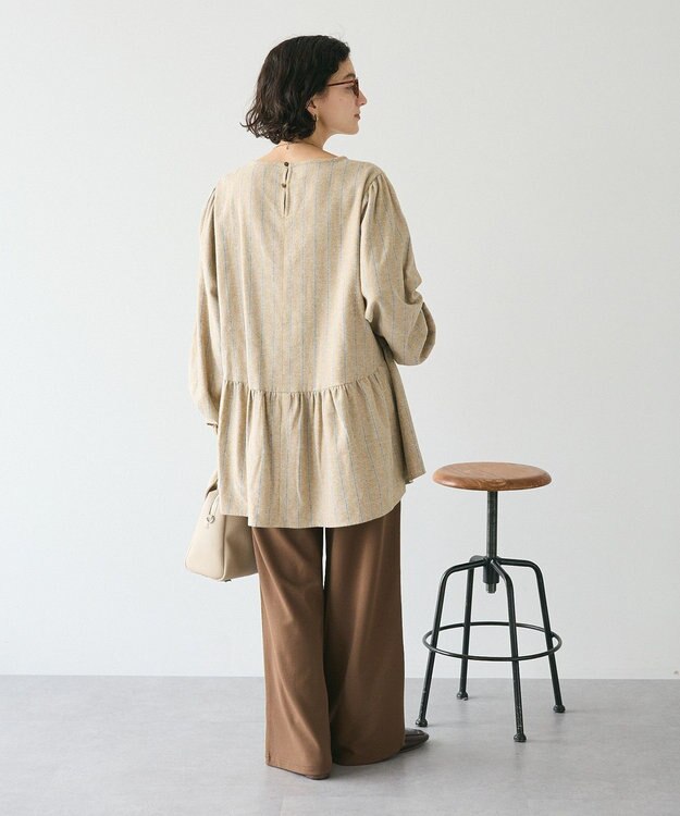 CRAFT STANDARD BOUTIQUE ボリュームスリーブウエストギャザーチュニック Stripe