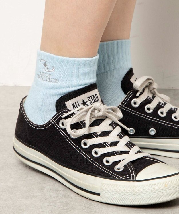 WEGO モチーフ刺繍アンクルソックス サックス