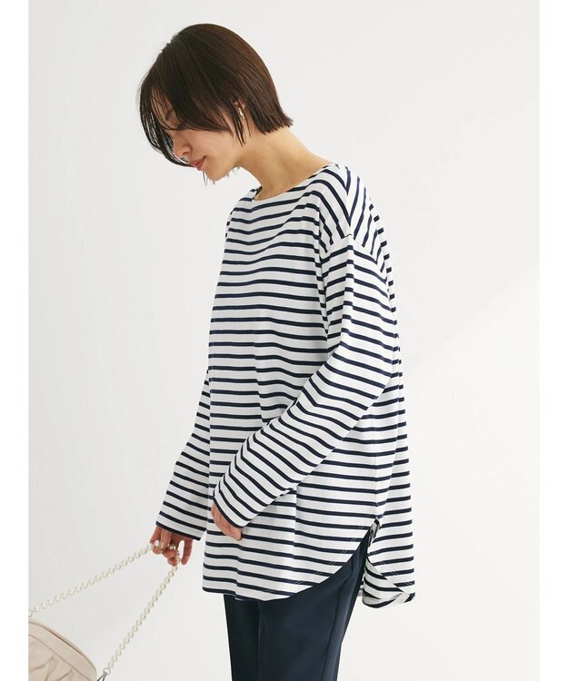 Green Parks ラウンドボーダーリラックスプルオーバー Navy