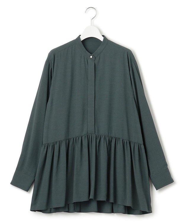 23区 L 【洗える】ドレープドビークロス チュニック ブラウス グリーン系