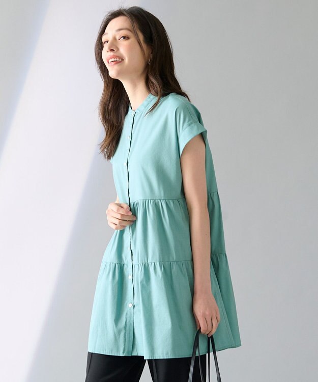 ANY 【洗濯機可能】シルキーソフトティアードブラウス ミント