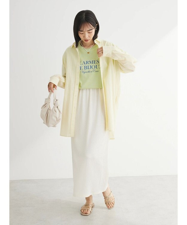 Green Parks 綿麻混タブ付オーバーサイズシャツチュニック Yellow