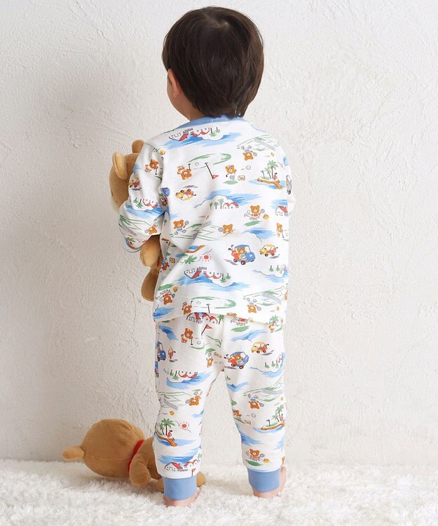 MIKI HOUSE HOT BISCUITS 【80-120cm】 リゾートビーンズ 腹巻き付き タック天竺素材 長袖パジャマ マルチカラー