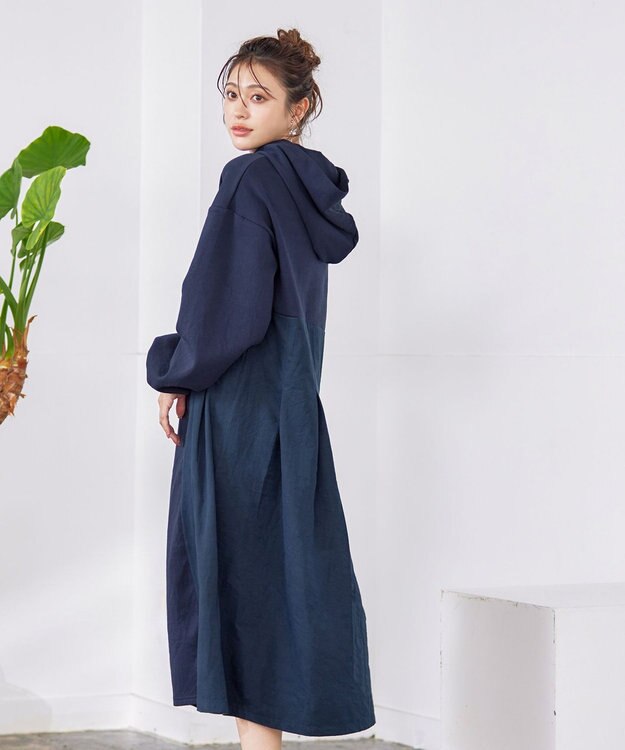 Tiaclasse 【洗える】ダンボール切替パーカーワンピース ネイビー