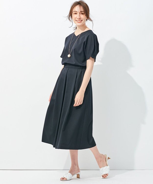 自由区 【接触冷感・速乾・UVカット・撥水・防シワ】リネンライクツイル プルオーバーブラウス ネイビー系