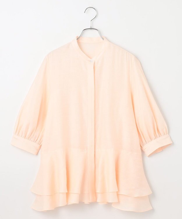 #Newans 【洗える】ダブルフリルヘムシアーシャツ シアーピンク