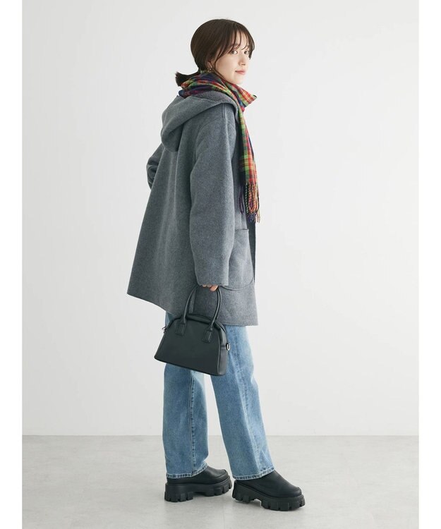 Green Parks ２ｗａｙフード裏ボアミディ丈コーディガン Gray Mixture